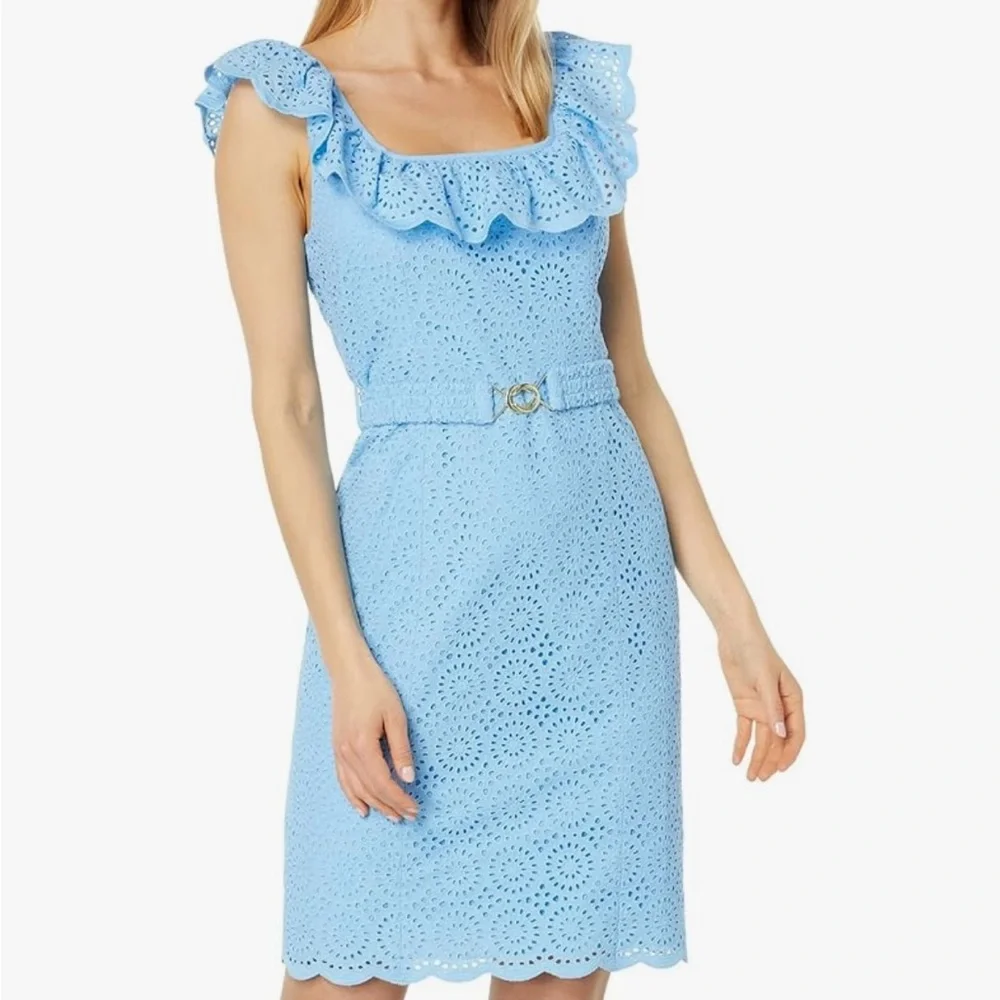 Lilly Pulitzer Ryann Eyelet Shift Dress Frenchie Blue Kaleidoscope NWT S… - Picture 5 of 14